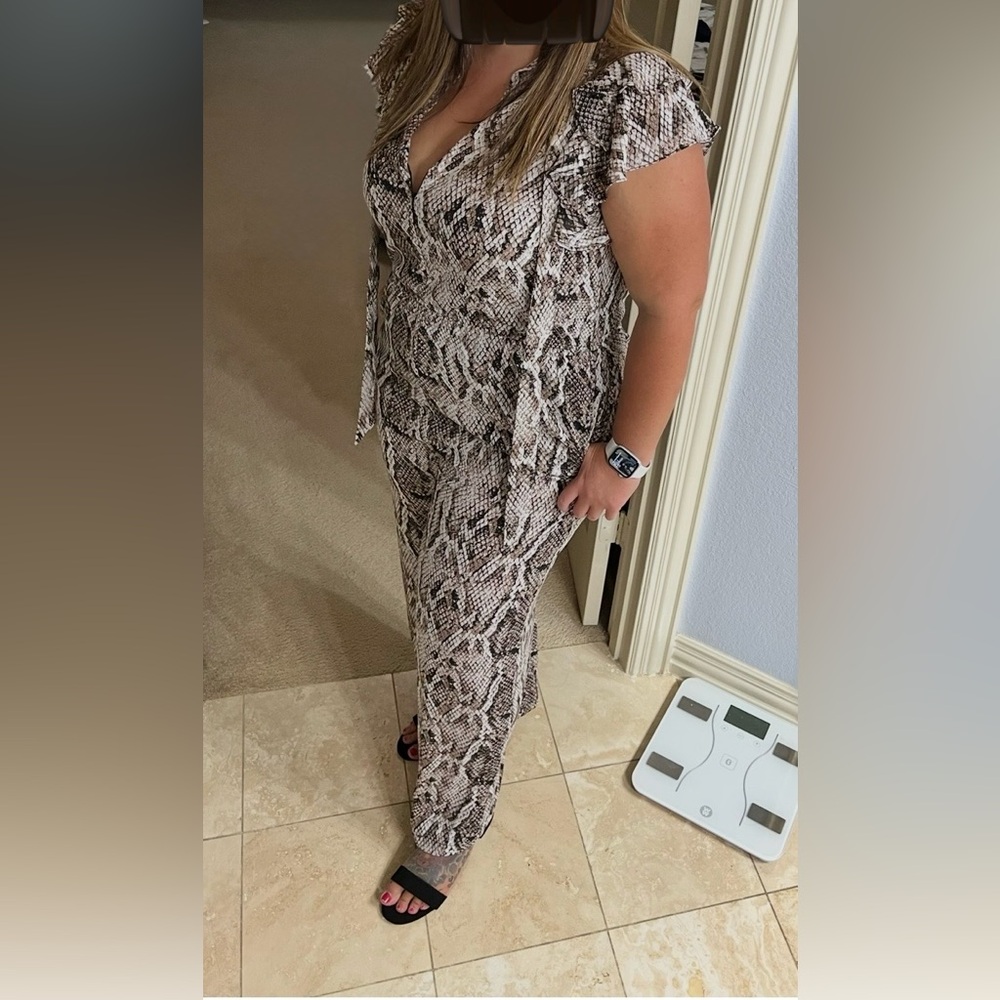 Snake Print Ruffle Sleeve Jumpsuit